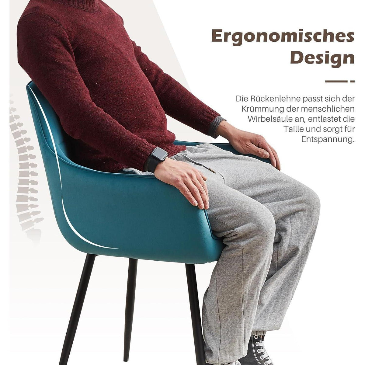 Türkis Samt Esszimmerstühle 4er-Set mit Armlehnen & Komfort