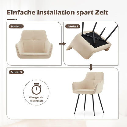 Beige Samt Esszimmerstühle 2er Set mit Armlehne