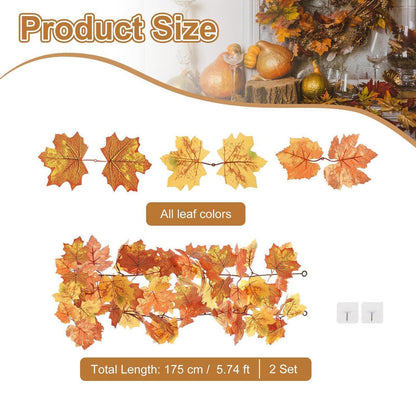 Herbstgirlande Ahornblätter 175cm - 2er Set für Tür & Deko