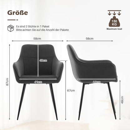 Graue Samt Esszimmerstühle 2er Set mit Armlehnen