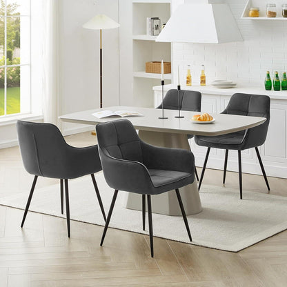Graue Samt Esszimmerstühle 2er Set mit Armlehnen