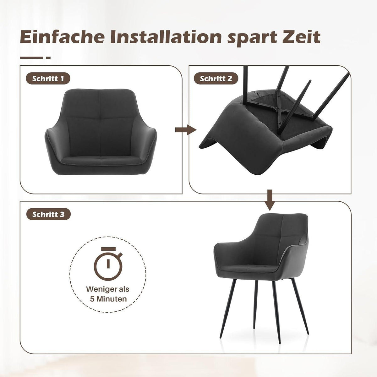 Graue Samt Esszimmerstühle 2er Set mit Armlehnen