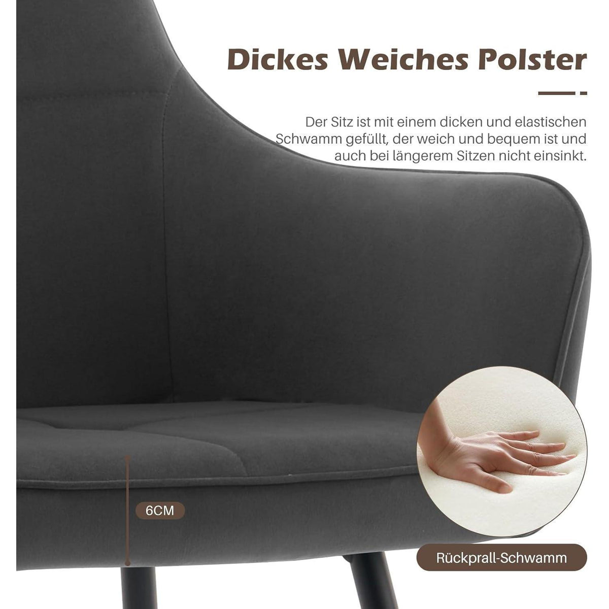 Graue Samt Esszimmerstühle 4er-Set mit Armlehnen & Metallgestell