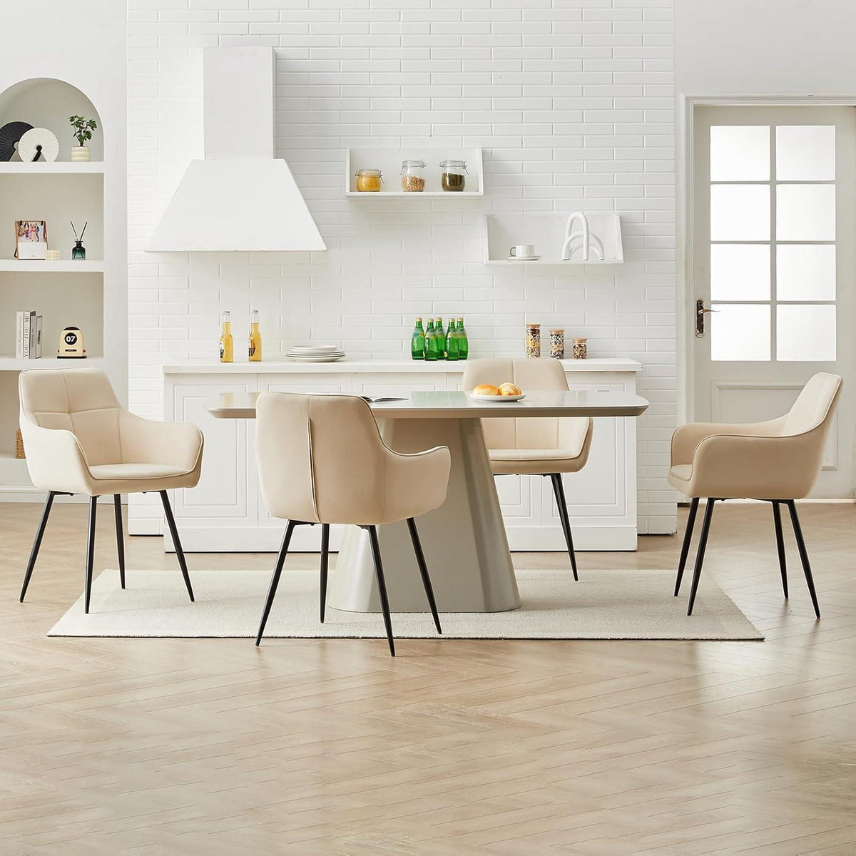 Esszimmerstühle 6er-Set Beige Samt mit Armlehne & Metallgestell