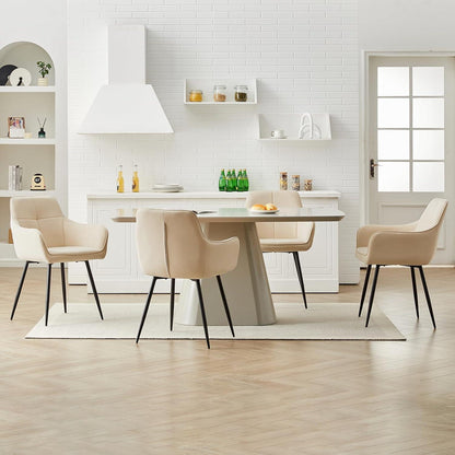 Esszimmerstühle 6er-Set Beige Samt mit Armlehne & Metallgestell