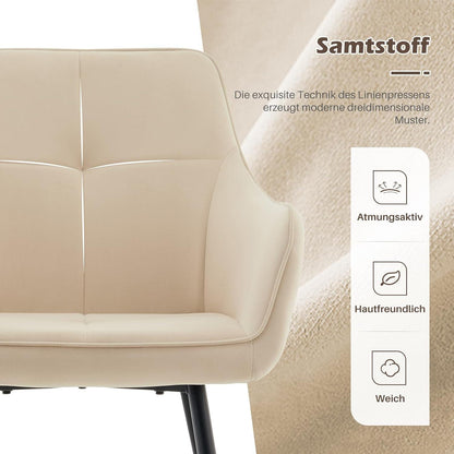 Esszimmerstühle 6er-Set Beige Samt mit Armlehne & Metallgestell