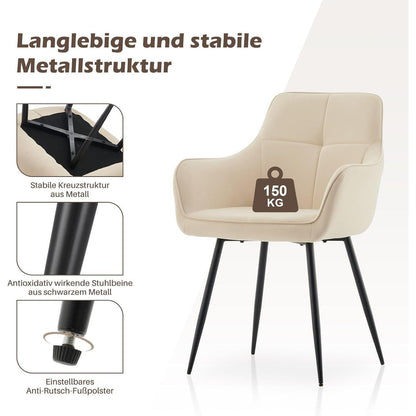 Esszimmerstühle 6er-Set Beige Samt mit Armlehne & Metallgestell