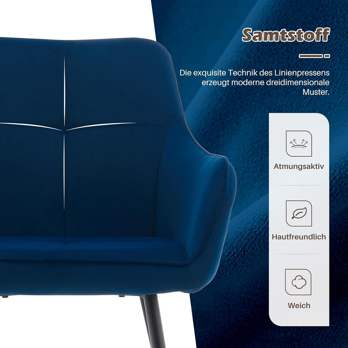 Blau Samt Esszimmerstühle 4er Set mit Armlehnen
