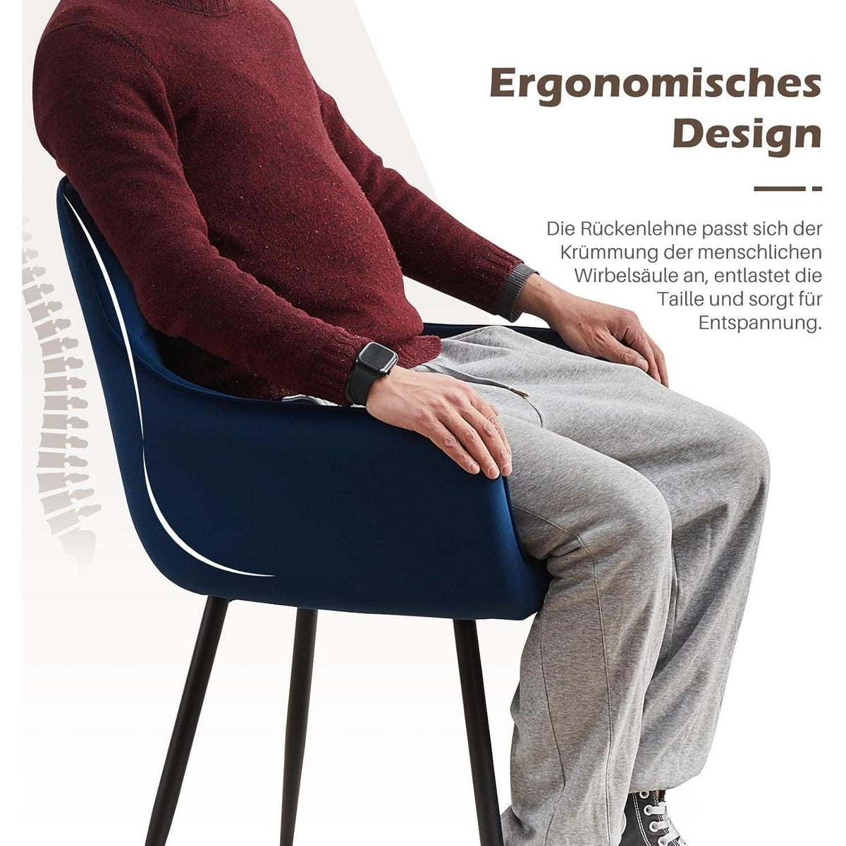 Blau Samt Esszimmerstühle 4er Set mit Armlehnen