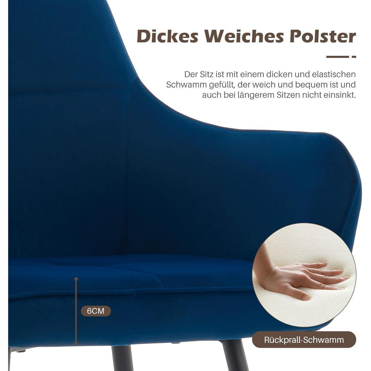 Blau Samt Esszimmerstühle 4er Set mit Armlehnen