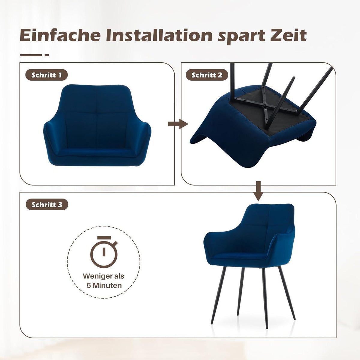 Blau Samt Esszimmerstühle 4er Set mit Armlehnen