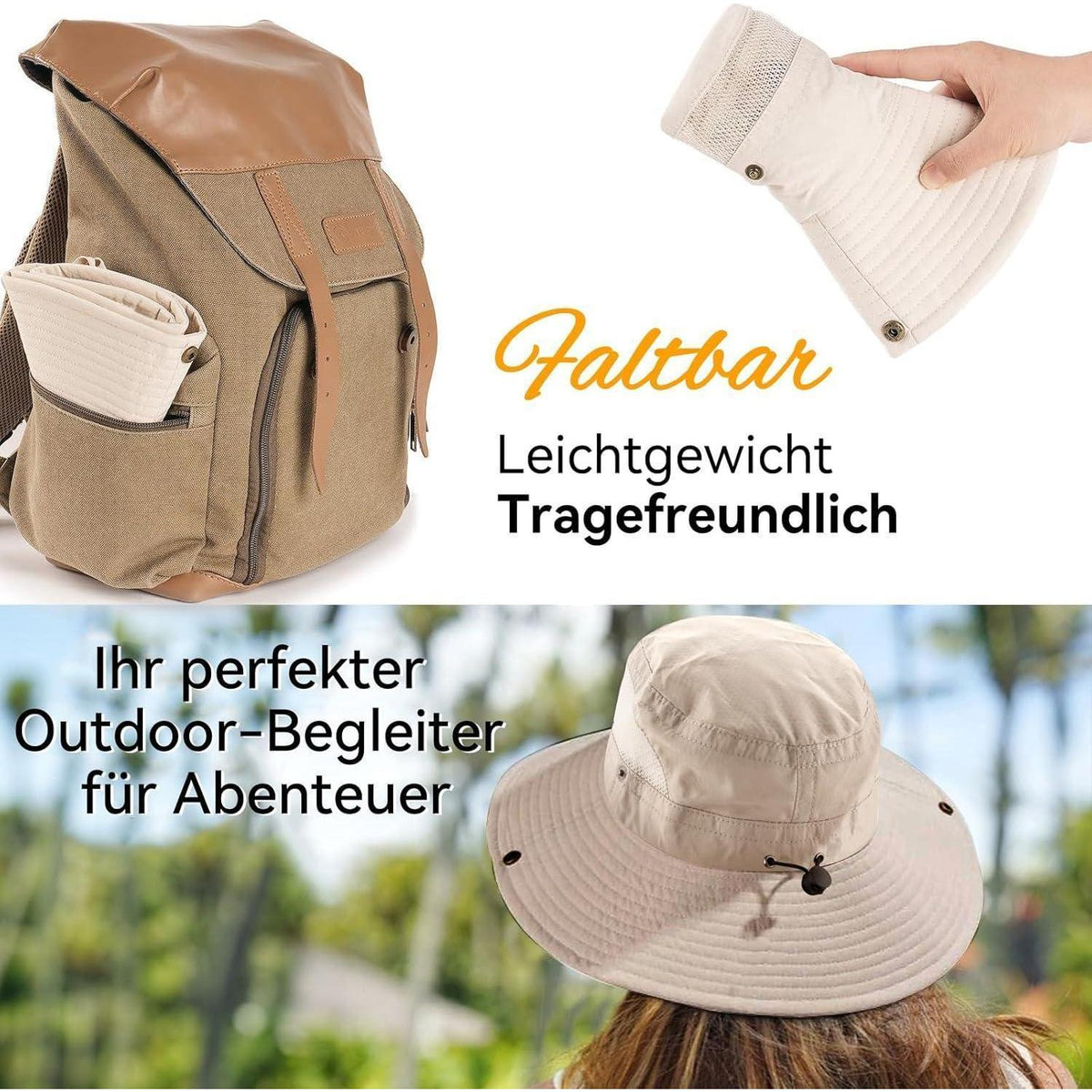 Faltbarer Sonnenhut Damen & Herren UV-Schutz 50 – Khaki