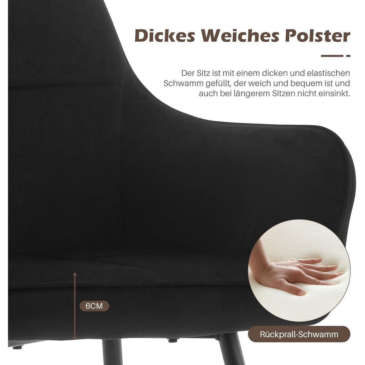 Esszimmerstühle Set 4er mit Armlehne Schwarz Samt