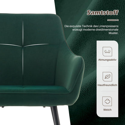 Samt Esszimmerstühle 4er Set mit Armlehnen, Grün