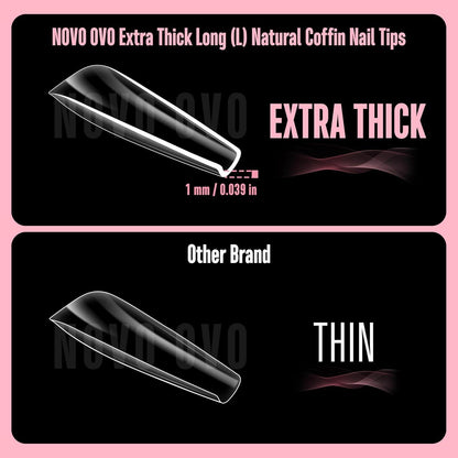 Extra dicke Coffin Nails L Natural – 450 Stück für perfekte Passform