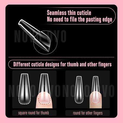 Extra dicke Coffin Nails L Natural – 450 Stück für perfekte Passform