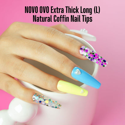 Extra dicke Coffin Nails L Natural – 450 Stück für perfekte Passform