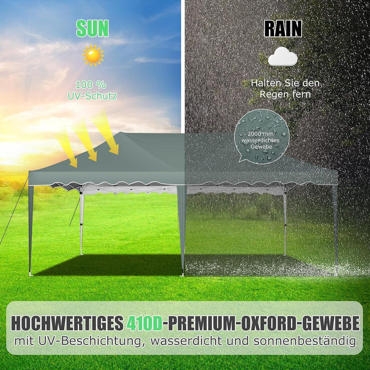 Faltpavillon 3x6 mit 6 Seitenwänden – Wasserdicht & Stabil