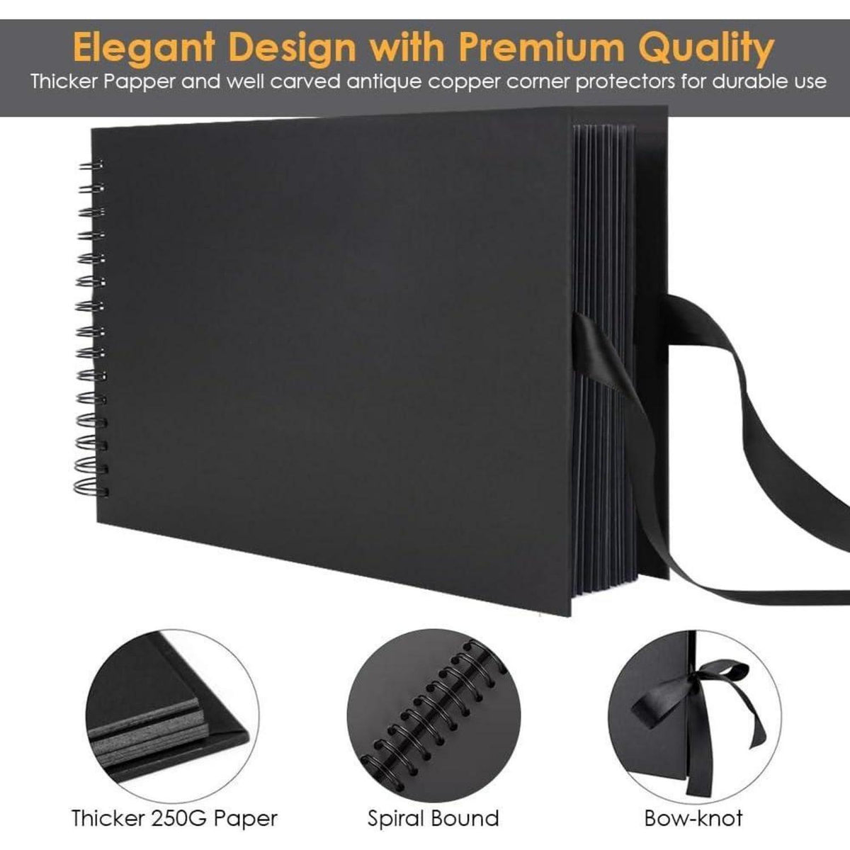 DIY Fotoalbum Schwarz 60 Seiten zum Selbstgestalten 24x17 cm