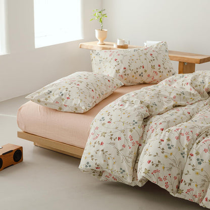 Blumen Bettwäsche Set 220x240 cm Beige Baumwolle 3tlg.