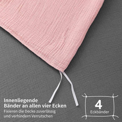 Doppelte Muslin Bettwäsche 155x220 Rosa Grau – 3-teilig