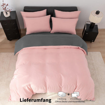 Doppelte Muslin Bettwäsche 155x220 Rosa Grau – 3-teilig