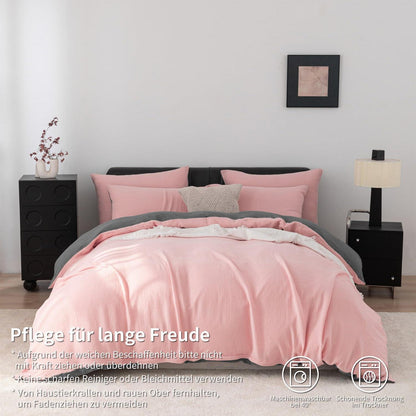 Doppelte Muslin Bettwäsche 155x220 Rosa Grau – 3-teilig