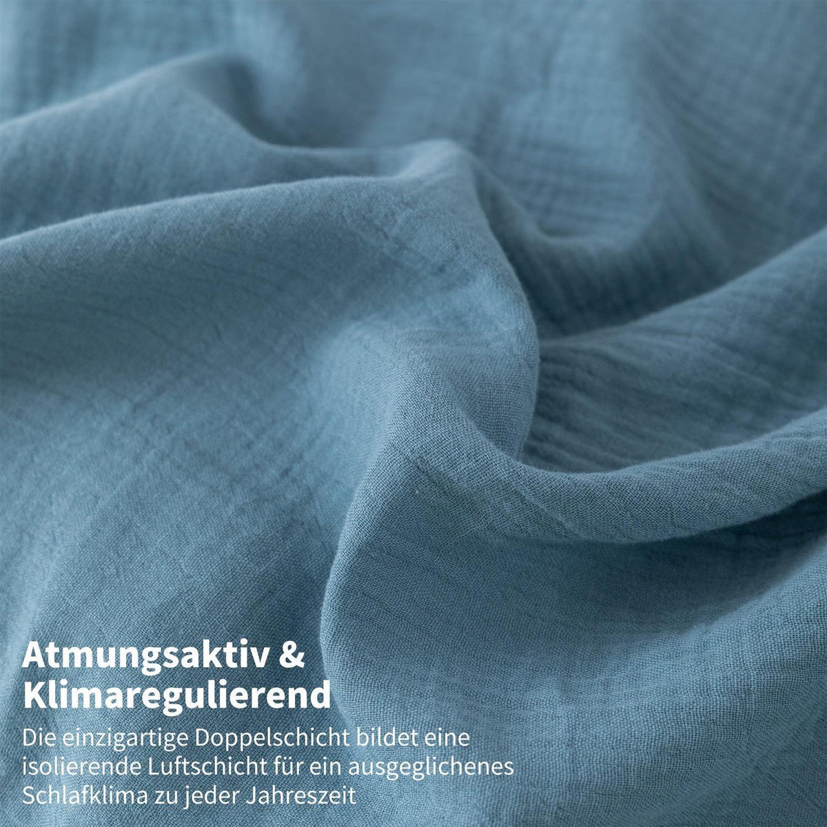 Doppelte Muslin Bettwäsche 220x240 Petrol Grau – 3-teilig