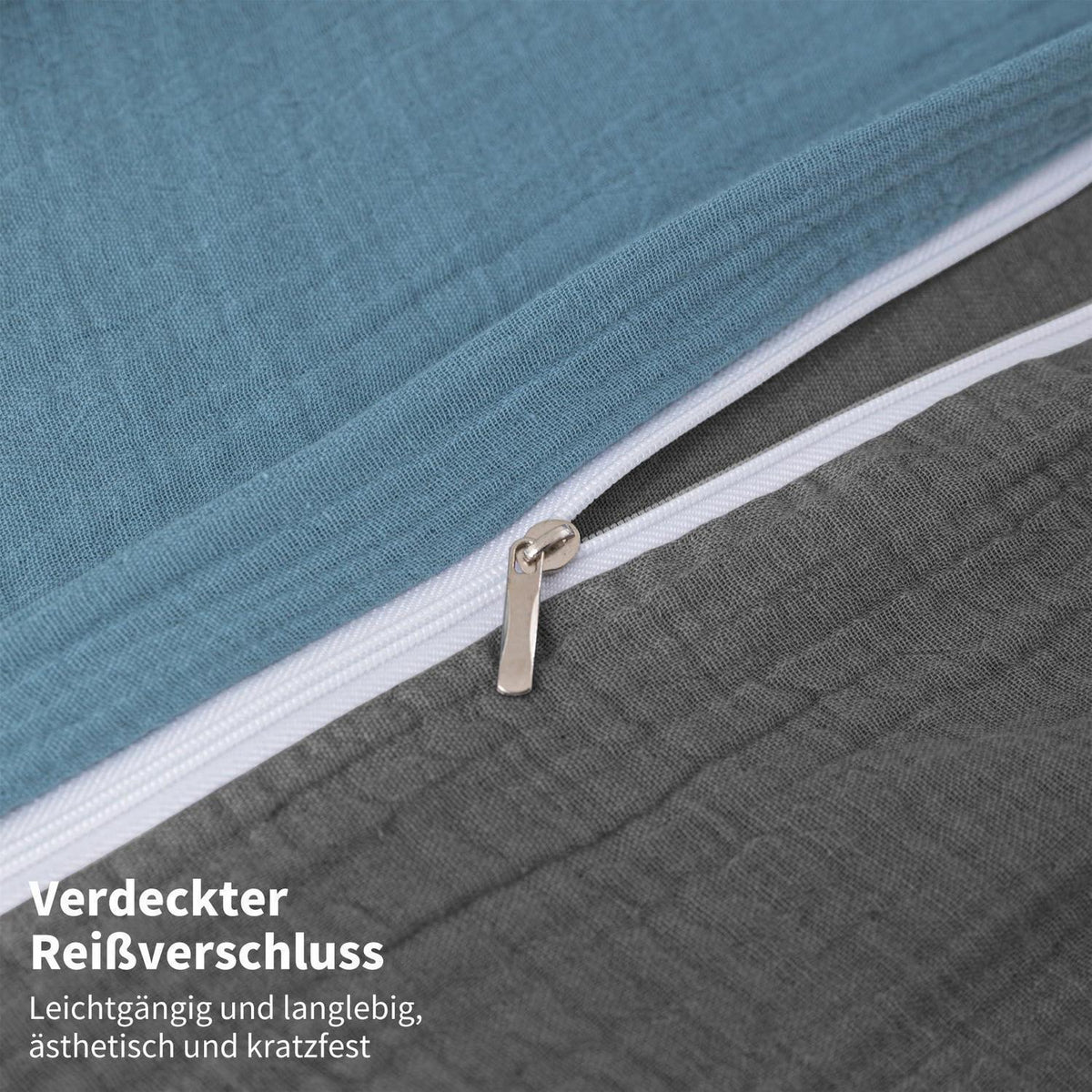 Doppelte Muslin Bettwäsche 220x240 Petrol Grau – 3-teilig