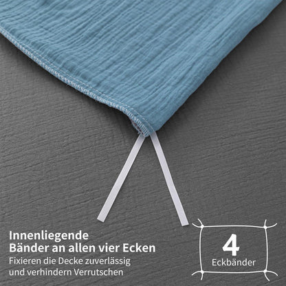 Doppelte Muslin Bettwäsche 220x240 Petrol Grau – 3-teilig