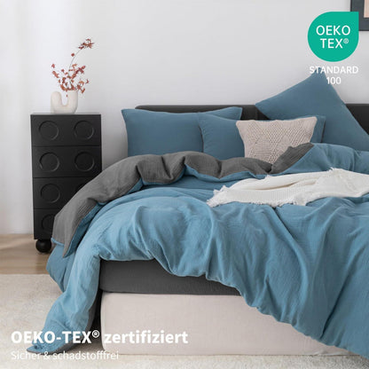 Doppelte Muslin Bettwäsche Petrol Grau 155x220 cm - 3-teilig