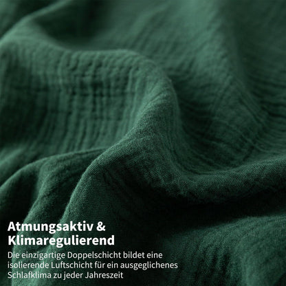 Doppelte Muslin Bettwäsche Dunkelgrün 220x240 cm - 3-teilig