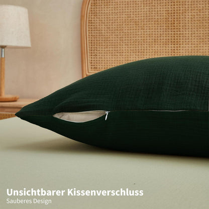 Doppelte Muslin Bettwäsche Dunkelgrün 155x220 cm - 3-teilig