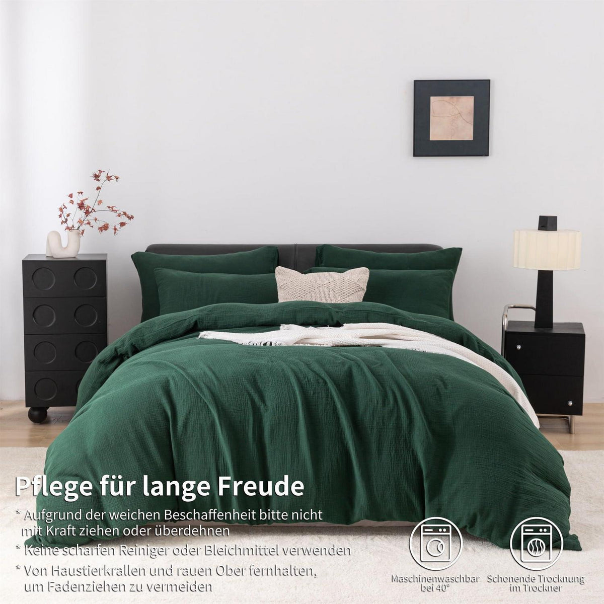 Doppelte Muslin Bettwäsche Dunkelgrün 155x220 cm - 3-teilig