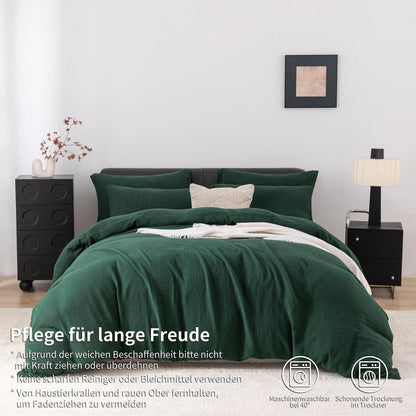 Doppelte Muslin Bettwäsche Dunkelgrün 155x220 cm - 3-teilig