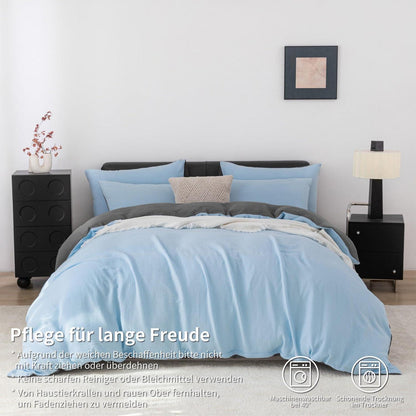 Doppelte Muslin Bettwäsche 220x240 Blau Grau – 3-teilig
