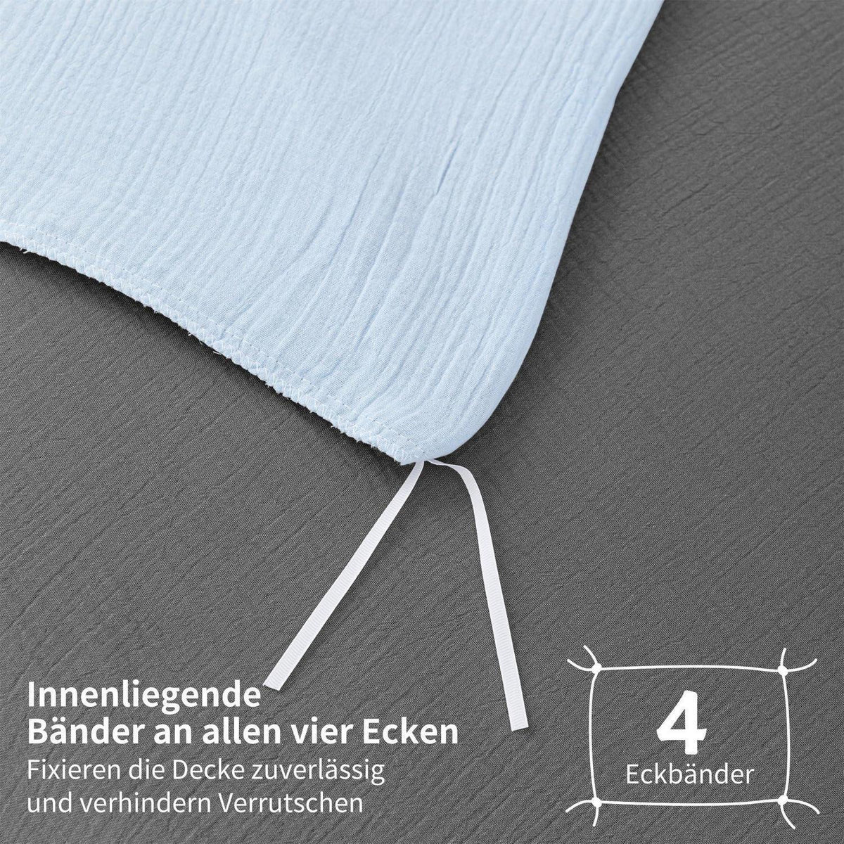 Doppelte Muslin Bettwäsche 155x220 Blau Grau – 3-teilig