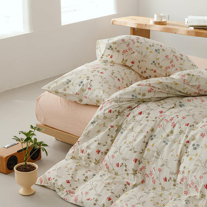 Blumen Bettwäsche Set 135x200 cm Baumwolle Beige 4tlg.