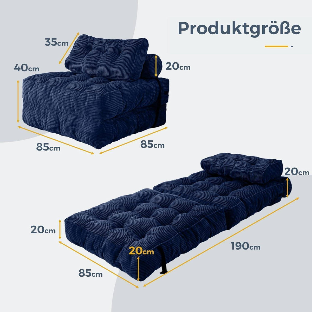 Faltbares Schlafsofa mit Kissen – Bequemes Bett für Wohnzimmer