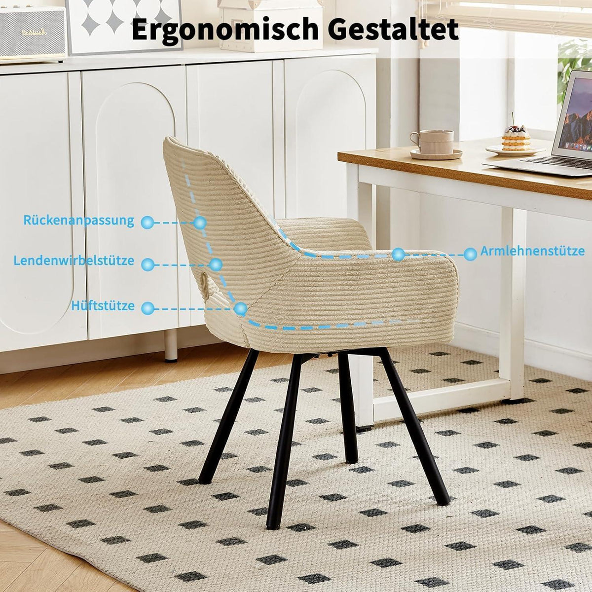 360° Drehbarer Esszimmerstuhl mit Armlehnen, Beige