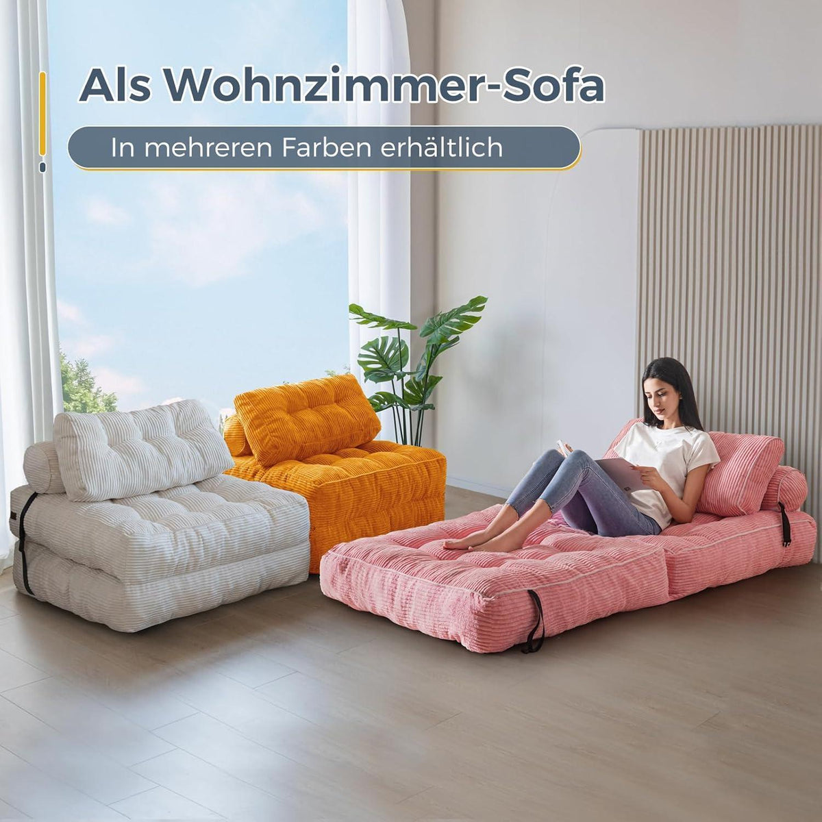 Faltbares Schlafsofa mit Kissen & Matratze – Rosa