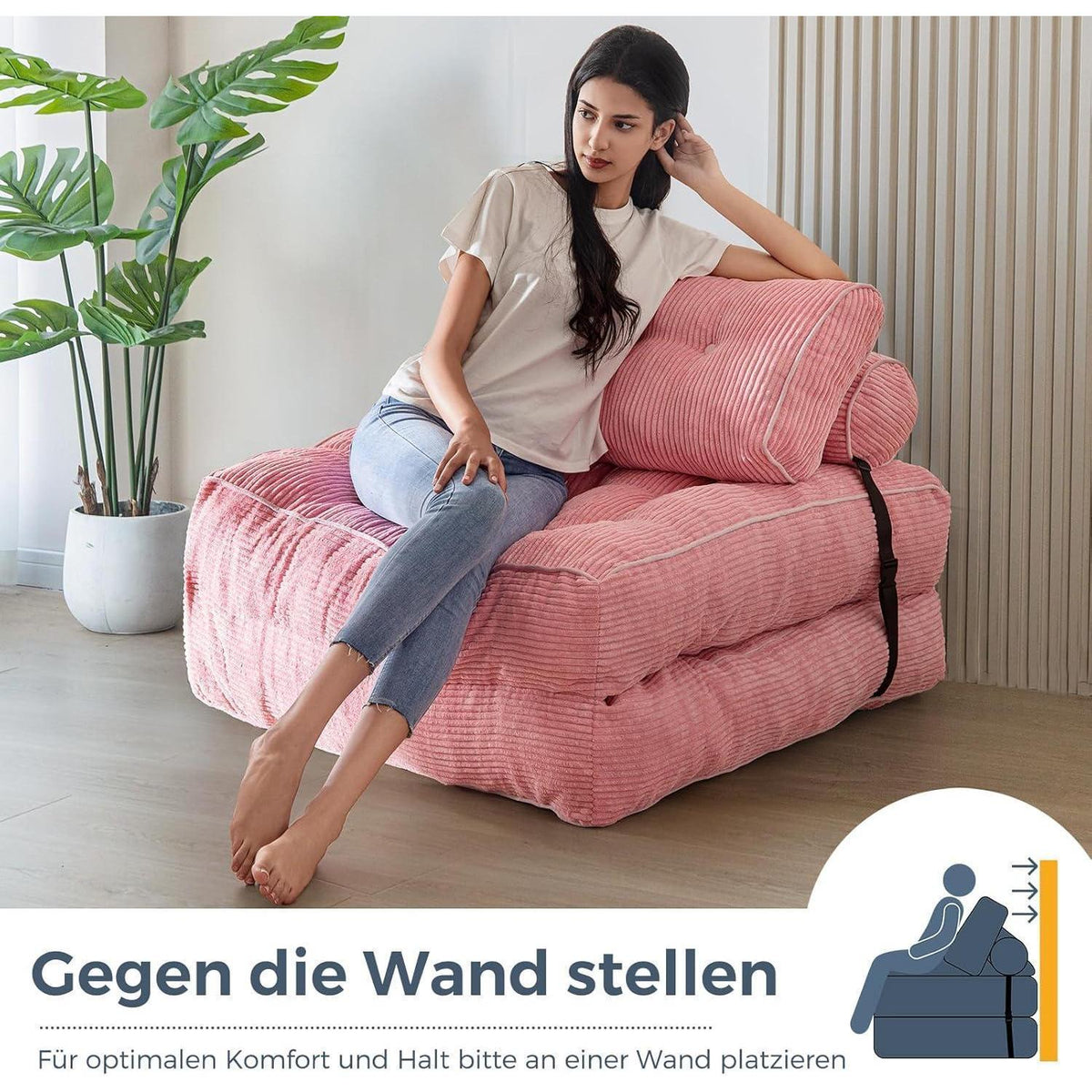 Faltbares Schlafsofa mit Kissen & Matratze – Rosa