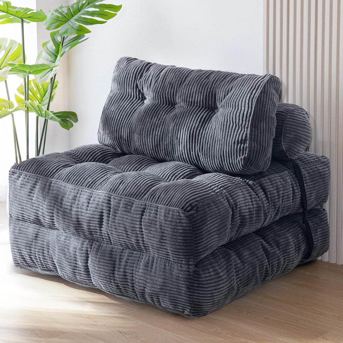 Faltbares Schlafsofa mit Kissen – Komfortables Bodensofa Grau