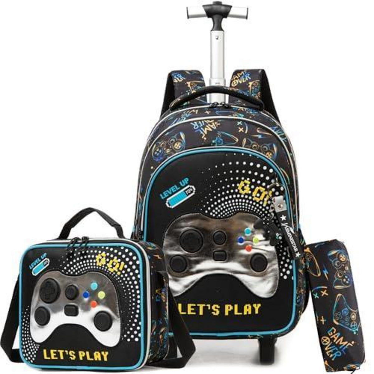 Schultrolley Rucksack für Jungen mit Rollen Weiß Game
