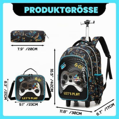 Schultrolley Rucksack für Jungen mit Rollen Weiß Game