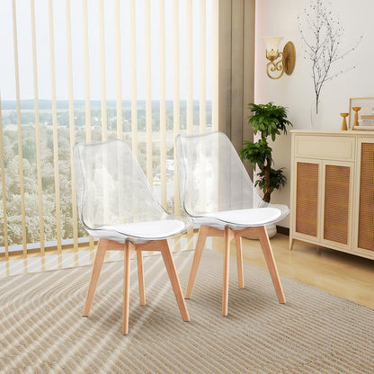 8er Set Esszimmerstühle Skandinavisch – Transparente Rückenlehne & Weißes in Lederoptik