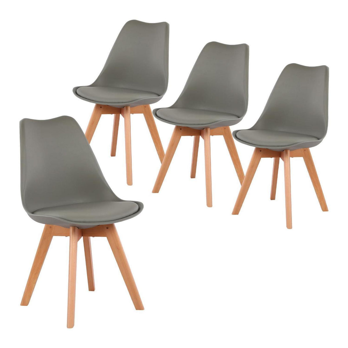 Skandinavischer Esszimmerstuhl Retro Grau – 4er Set mit Polsterung