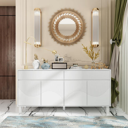 Weißes Sideboard mit 4 Türen & 2 Schubladen – Stauraumschrank 160x40x75cm