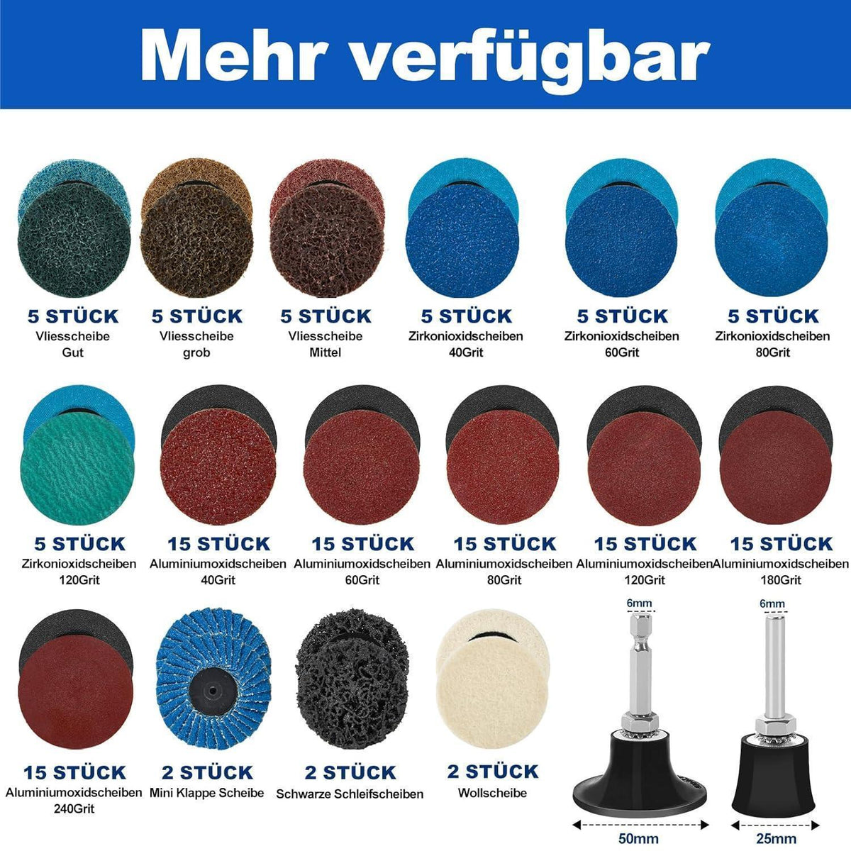 CSD Schleifscheiben Set 136tlg. 50mm Schnellwechsel für Druckluftschleifer
