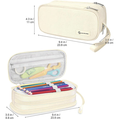 Großes Federmäppchen mit 3 Fächern, Beige